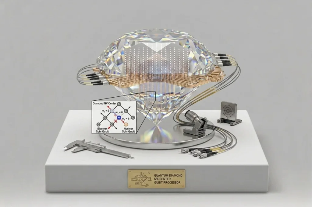 Diamond component with an illustrated nitrogen-vacancy centre lattice
