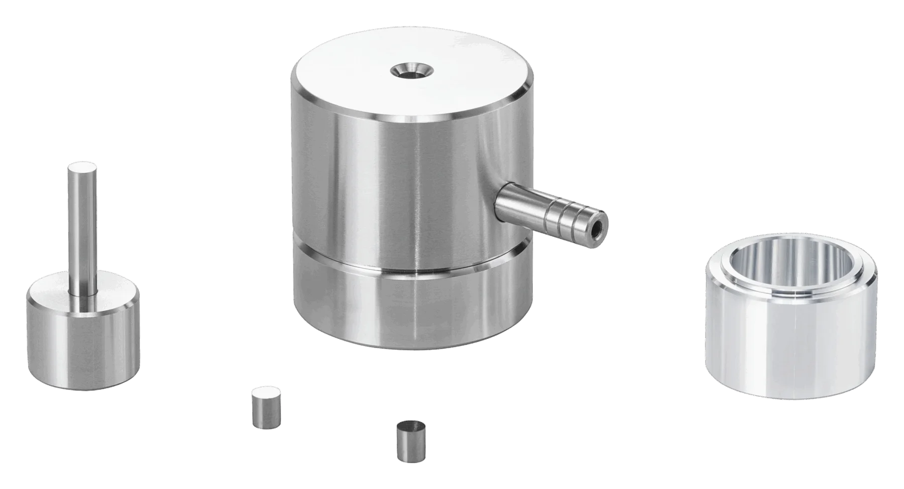 Circular evacuable pellet die set with punches, plunger and vacuum fitting