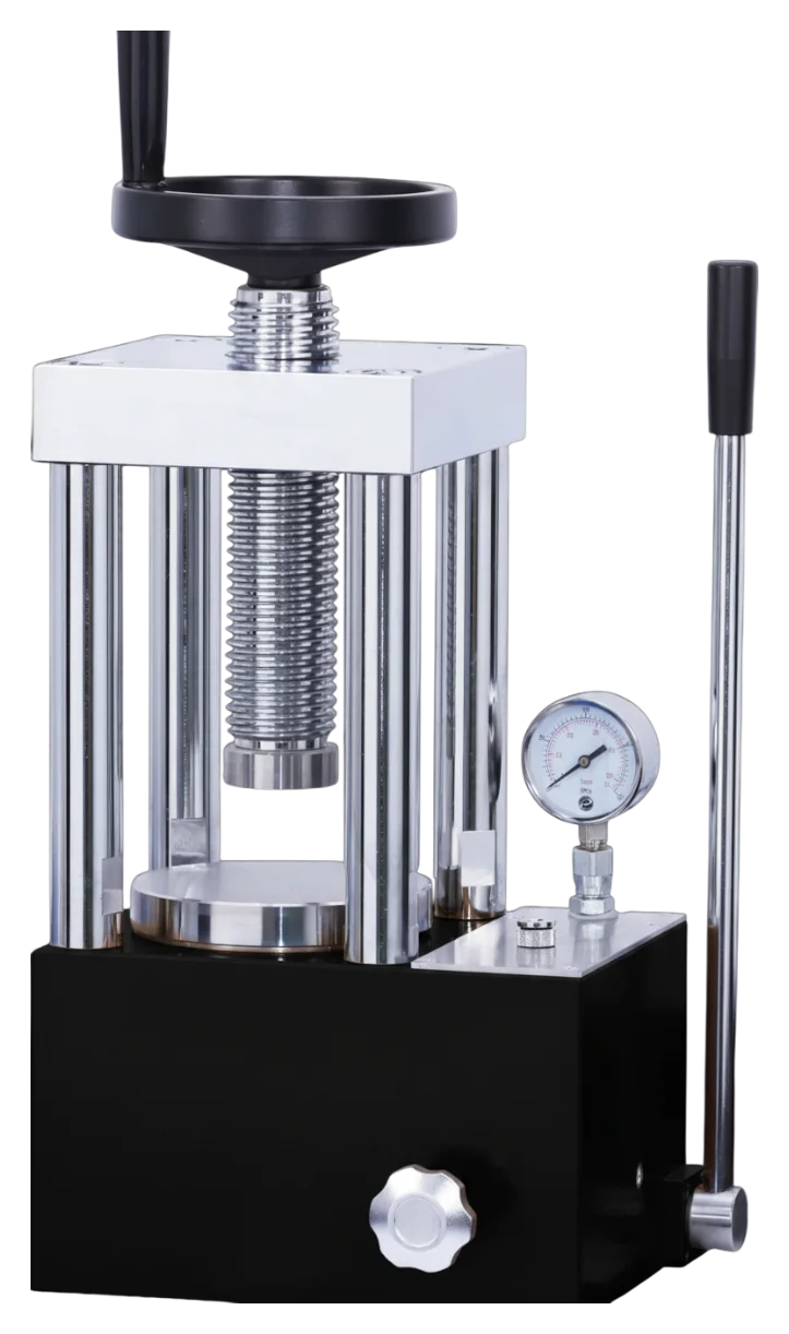 Four-pillar manual hydraulic press, benchtop configuration