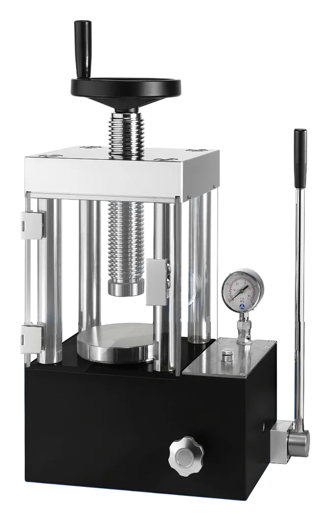 Manual hydraulic press with integrated plexiglass safety cover