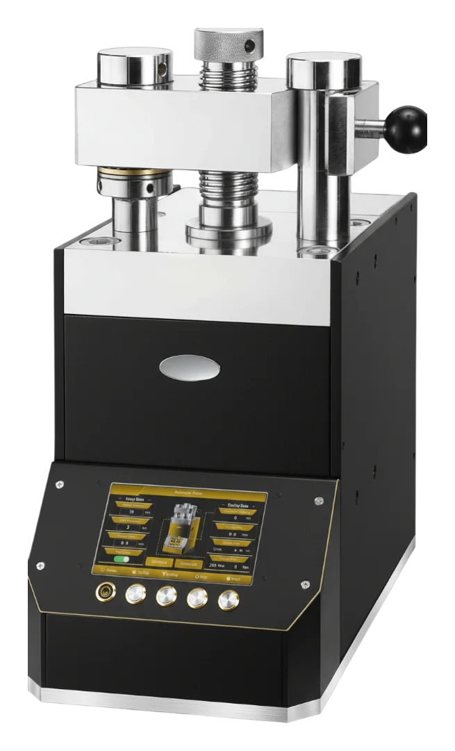 XRF-dedicated automatic hydraulic press with built-in sample mould and touchscreen control